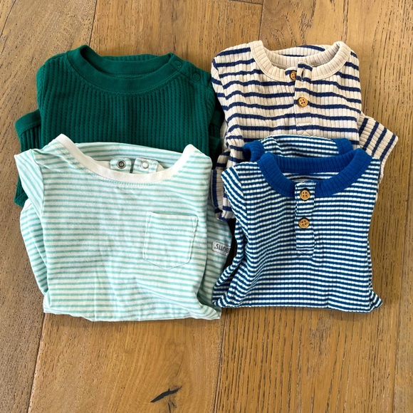 Baby Boy Shirt Bundle 4 piece Rugged Butts 6-9 months Striped Button Blue Green - Picture 1 of 16